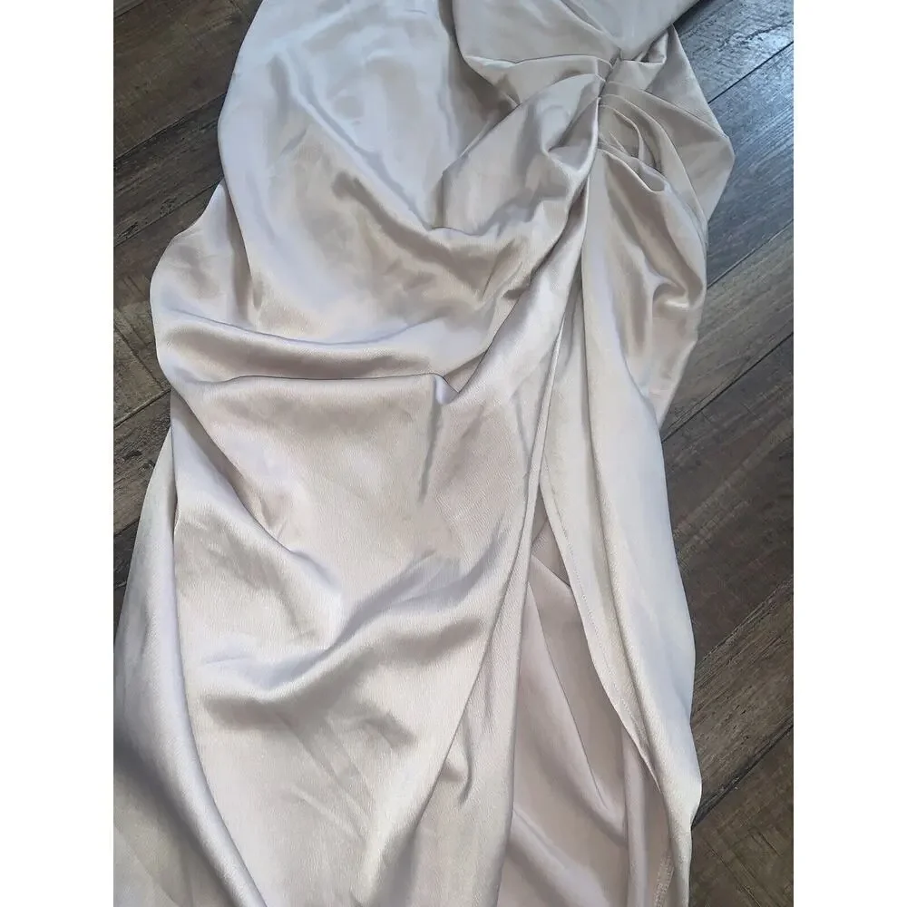 Pretty Little Thing Satin Off The Shoulder Draped Dress Nwt 78$ formal 10 fall - Picture 7 of 11